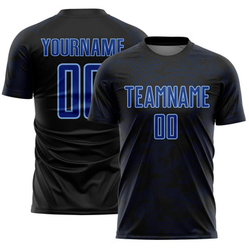 Custom Black Royal-Light Blue Curve Lines Sublimation Soccer Uniform Jersey