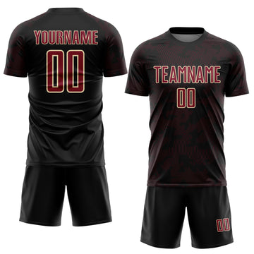 Custom Black Crimson-Cream Curve Lines Sublimation Soccer Uniform Jersey