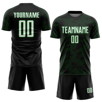 Custom Black White-Grass Green Curve Lines Sublimation Soccer Uniform Jersey
