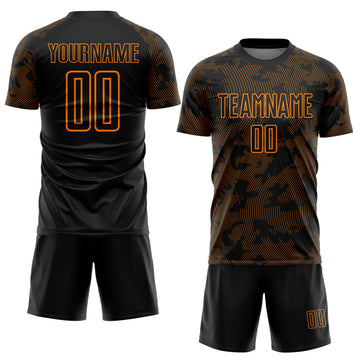 Custom Black-Bay Orange Curve Lines Sublimation Soccer Uniform Jersey