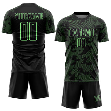 Custom Black-Pea Green Curve Lines Sublimation Soccer Uniform Jersey