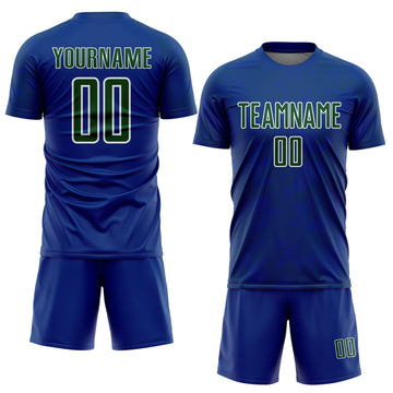 Custom Royal Green-White Curve Lines Sublimation Soccer Uniform Jersey