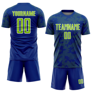 Custom Royal Neon Green-White Curve Lines Sublimation Soccer Uniform Jersey