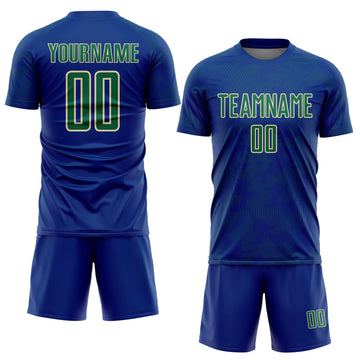 Custom Royal Kelly Green-Cream Curve Lines Sublimation Soccer Uniform Jersey