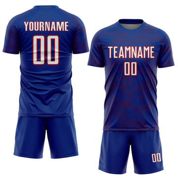 Custom Royal White-Red Curve Lines Sublimation Soccer Uniform Jersey