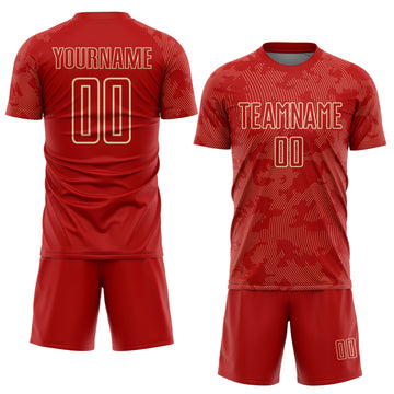Custom Red-Cream Curve Lines Sublimation Soccer Uniform Jersey