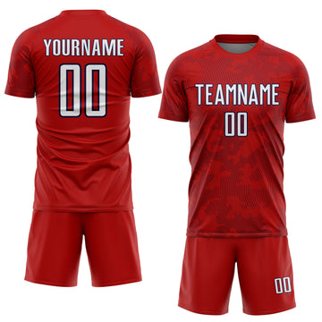 Custom Red White-Navy Curve Lines Sublimation Soccer Uniform Jersey