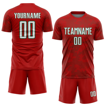 Custom Red White-Kelly Green Curve Lines Sublimation Soccer Uniform Jersey
