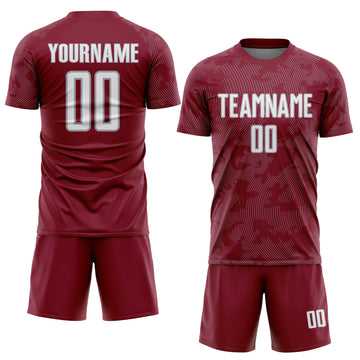 Custom Crimson White-Gray Curve Lines Sublimation Soccer Uniform Jersey