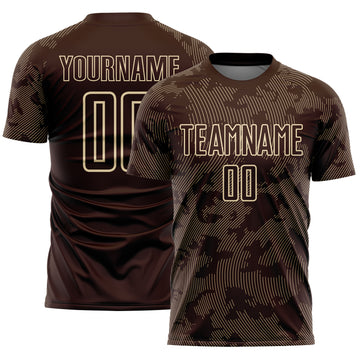 Custom Brown-Cream Curve Lines Sublimation Soccer Uniform Jersey