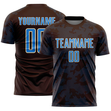 Custom Brown Powder Blue-Cream Curve Lines Sublimation Soccer Uniform Jersey