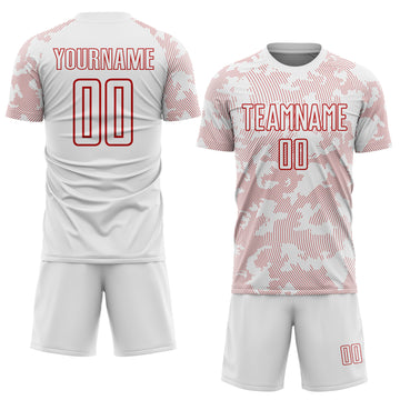 Custom White-Red Curve Lines Sublimation Soccer Uniform Jersey