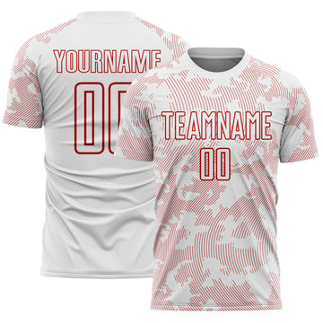 Custom White-Red Curve Lines Sublimation Soccer Uniform Jersey