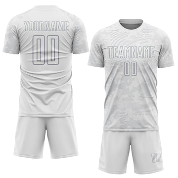 Custom White-Gray Curve Lines Sublimation Soccer Uniform Jersey