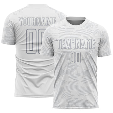 Custom White-Gray Curve Lines Sublimation Soccer Uniform Jersey