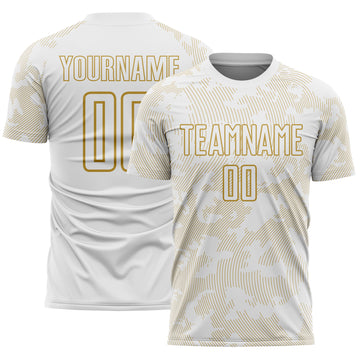 Custom White-Old Gold Curve Lines Sublimation Soccer Uniform Jersey