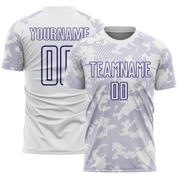 Custom White-Dark Purple Curve Lines Sublimation Soccer Uniform Jersey