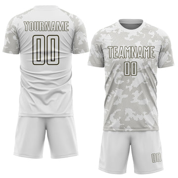 Custom White-Olive Curve Lines Sublimation Soccer Uniform Jersey