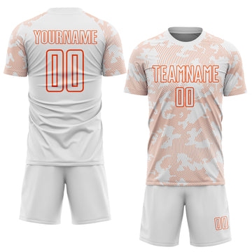 Custom White-Orange Curve Lines Sublimation Soccer Uniform Jersey