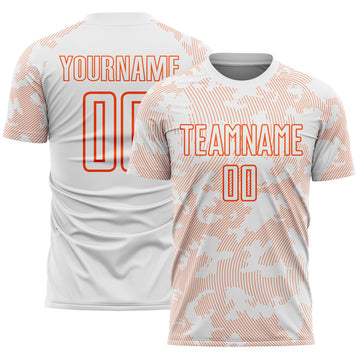 Custom White-Orange Curve Lines Sublimation Soccer Uniform Jersey