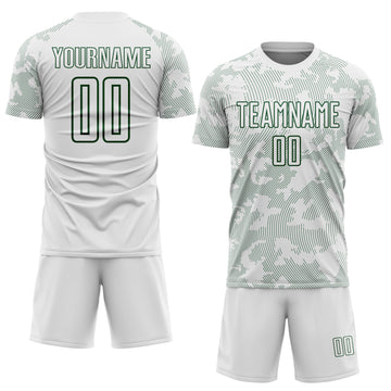Custom White-Green Curve Lines Sublimation Soccer Uniform Jersey