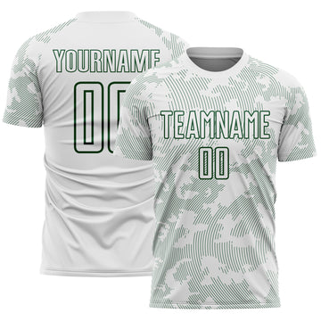 Custom White-Green Curve Lines Sublimation Soccer Uniform Jersey