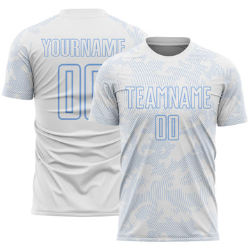 Custom White-Light Blue Curve Lines Sublimation Soccer Uniform Jersey
