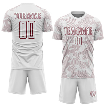 Custom White-Burgundy Curve Lines Sublimation Soccer Uniform Jersey