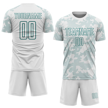 Custom White-Teal Curve Lines Sublimation Soccer Uniform Jersey