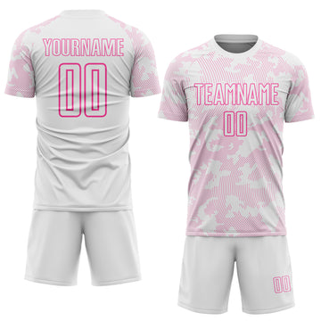 Custom White-Pink Curve Lines Sublimation Soccer Uniform Jersey