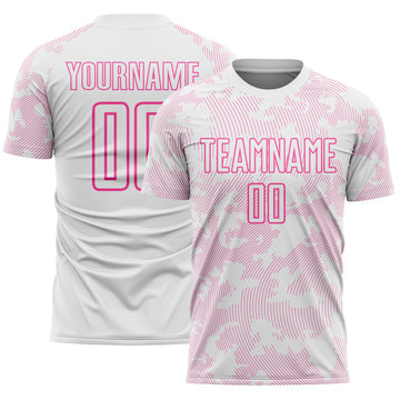 Custom White-Pink Curve Lines Sublimation Soccer Uniform Jersey
