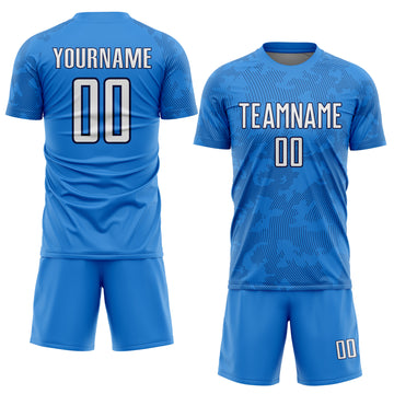 Custom Powder Blue White-Navy Curve Lines Sublimation Soccer Uniform Jersey