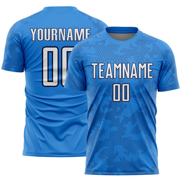 Custom Powder Blue White-Navy Curve Lines Sublimation Soccer Uniform Jersey