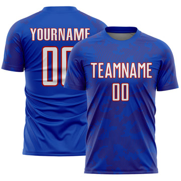 Custom Thunder Blue White-Red Curve Lines Sublimation Soccer Uniform Jersey