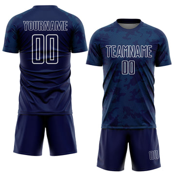 Custom Navy Teal-White Curve Lines Sublimation Soccer Uniform Jersey