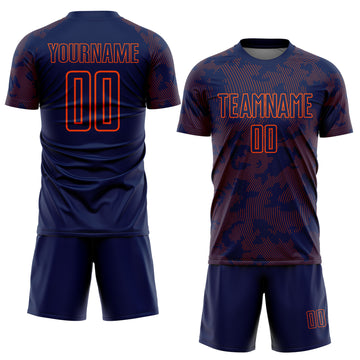 Custom Navy-Orange Curve Lines Sublimation Soccer Uniform Jersey