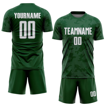 Custom Green White-Gray Curve Lines Sublimation Soccer Uniform Jersey