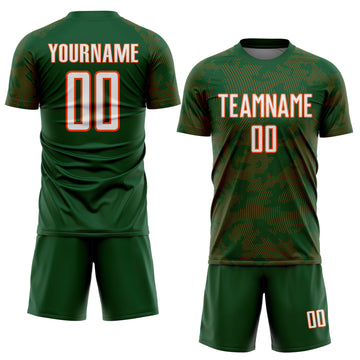 Custom Green White-Orange Curve Lines Sublimation Soccer Uniform Jersey