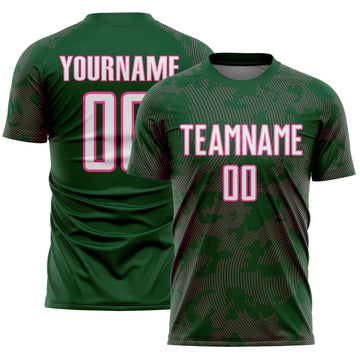 Custom Green White-Pink Curve Lines Sublimation Soccer Uniform Jersey