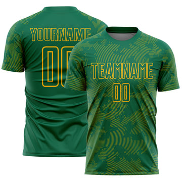 Custom Kelly Green-Gold Curve Lines Sublimation Soccer Uniform Jersey