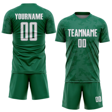Custom Kelly Green White-Gray Curve Lines Sublimation Soccer Uniform Jersey