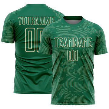Custom Kelly Green-Cream Curve Lines Sublimation Soccer Uniform Jersey