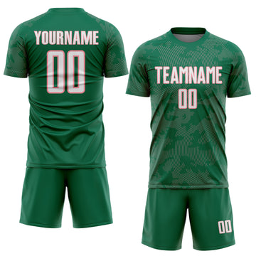 Custom Kelly Green White-Medium Pink Curve Lines Sublimation Soccer Uniform Jersey