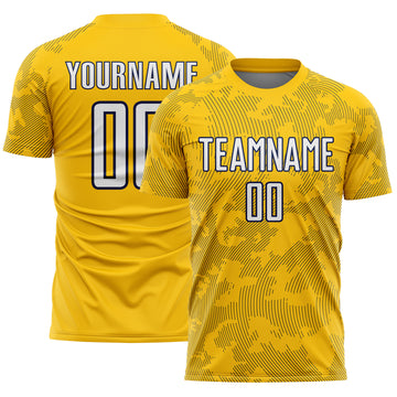 Custom Yellow White-Navy Curve Lines Sublimation Soccer Uniform Jersey