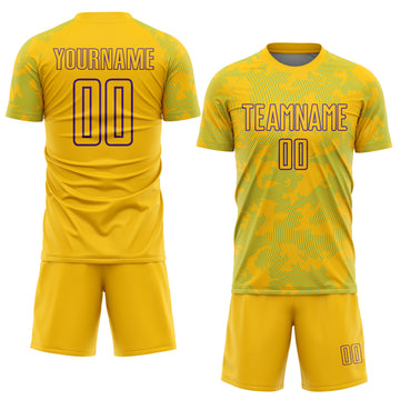 Custom Yellow Lakes Blue-Purple Curve Lines Sublimation Soccer Uniform Jersey
