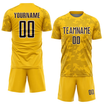 Custom Yellow Brown-White Curve Lines Sublimation Soccer Uniform Jersey
