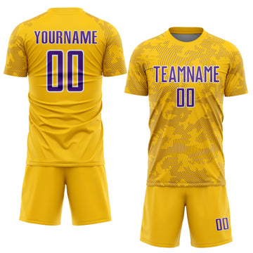 Custom Yellow Purple-White Curve Lines Sublimation Soccer Uniform Jersey