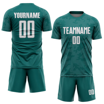 Custom Teal White-Gray Curve Lines Sublimation Soccer Uniform Jersey