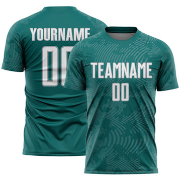 Custom Teal White-Gray Curve Lines Sublimation Soccer Uniform Jersey