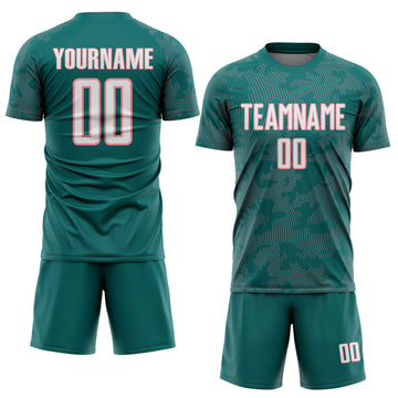 Custom Teal White-Medium Pink Curve Lines Sublimation Soccer Uniform Jersey
